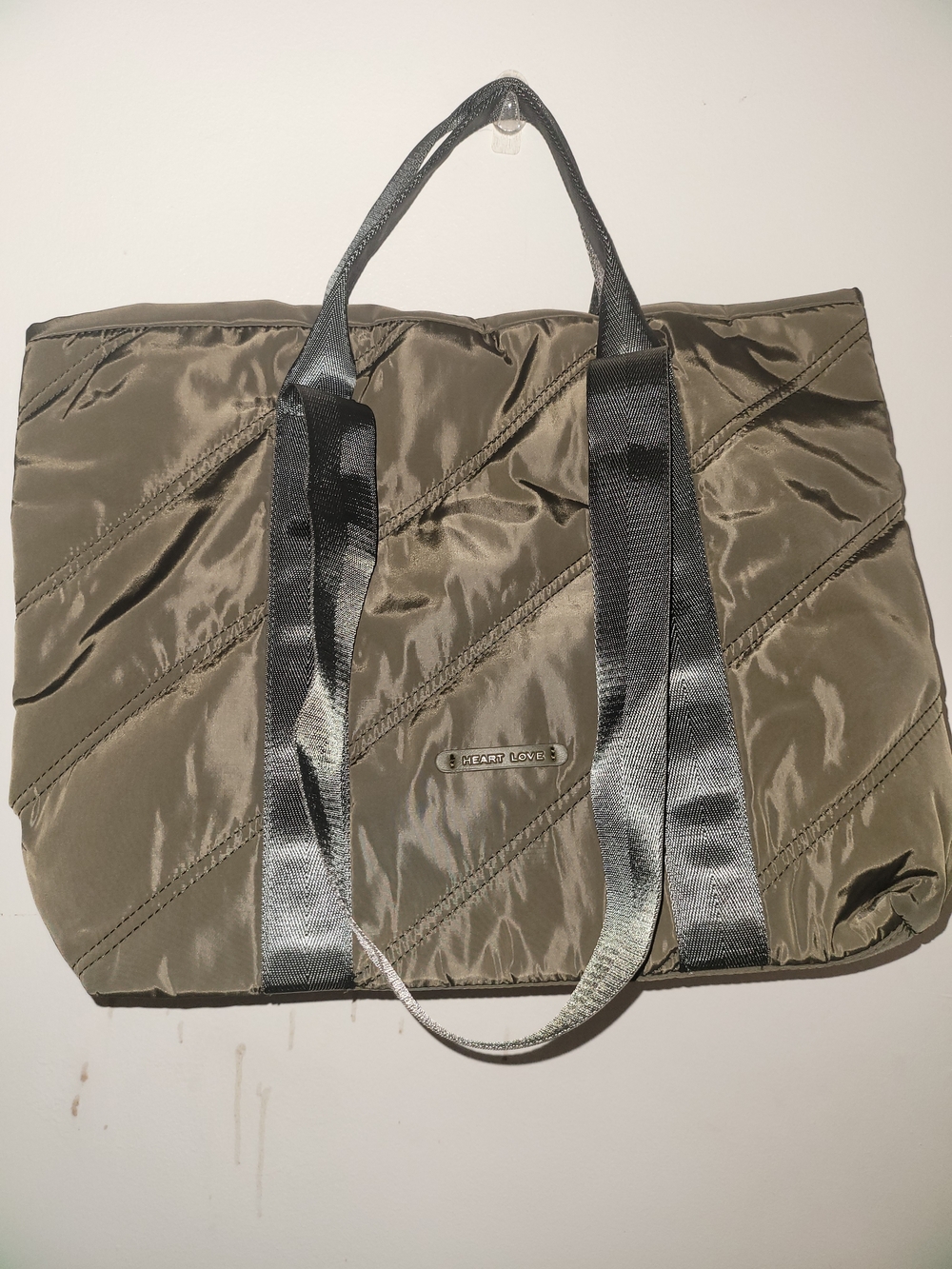 Satin Quilted Tote Bag with Shiny Strap Detail